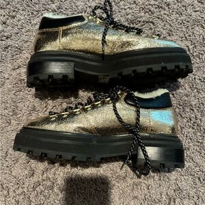 SCHUTZ Gold and Black Lace Up Boots